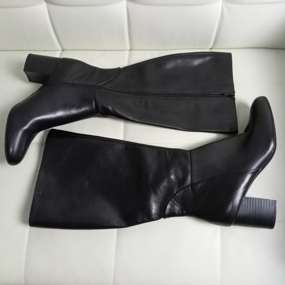 INC Womens Black Radella Round Toe Block Heel Zip-Up Leather Boots 10 M